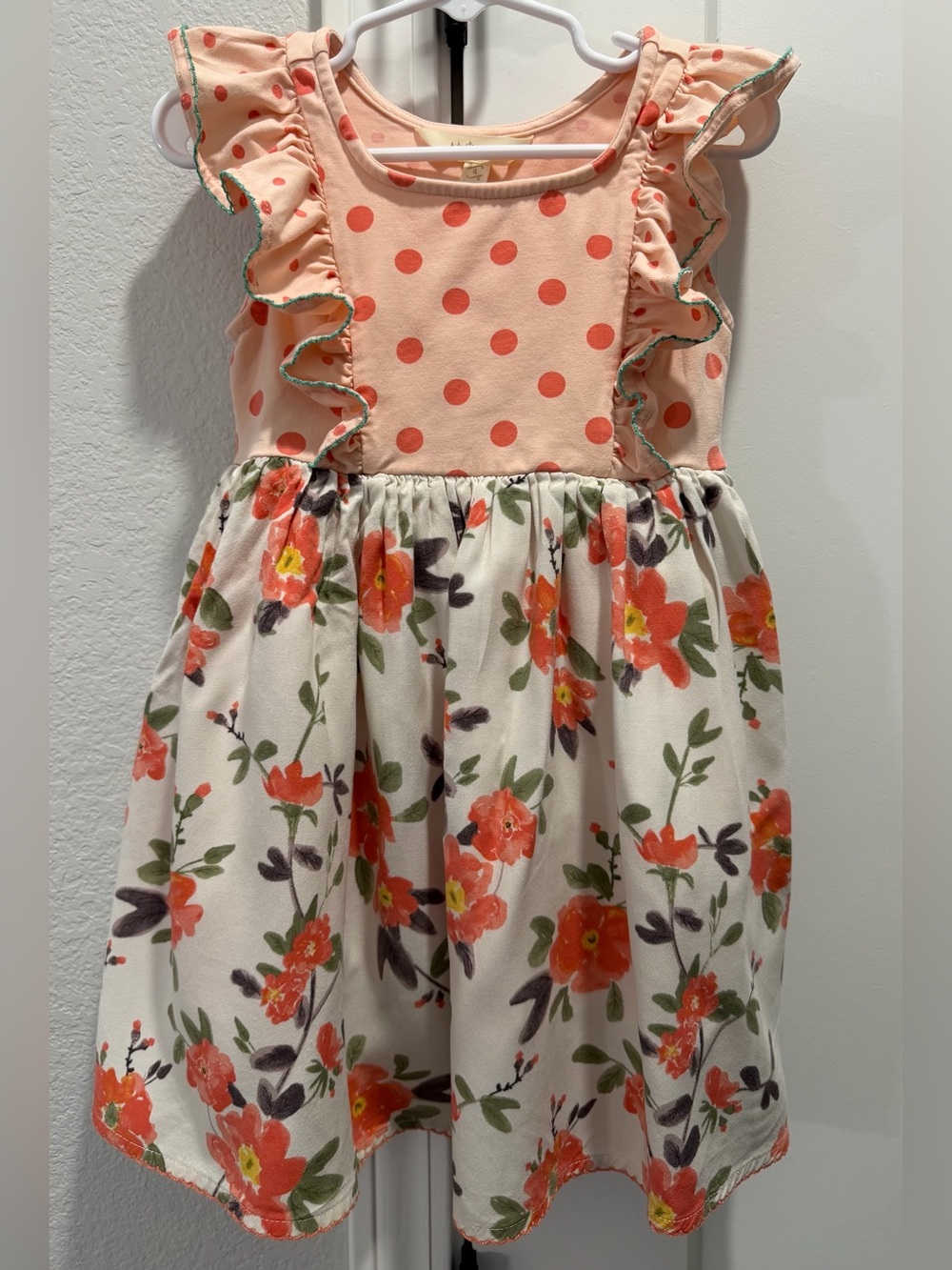 Matilda Jane Peach Polka Dot Ruffle Floral Cotton Spandex Casual Dress 4
